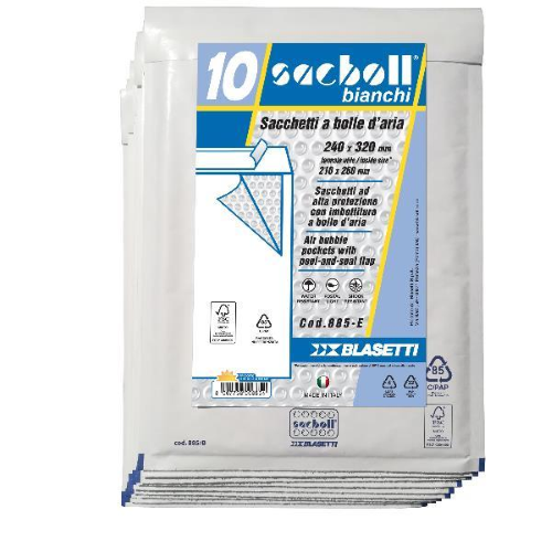 Busta imbottita Sacboll - E (24 x 32 cm) - carta - bianco - Blasetti - conf. 10 pezzi